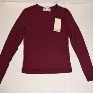 Aware By Vero Moda Women’s Long Sleeve Top Crew Neck Burgundy XS Petite